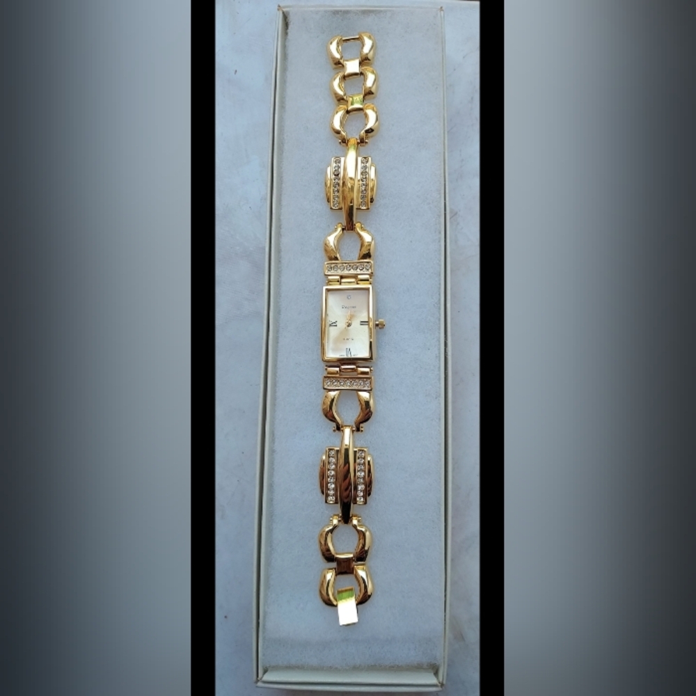 Elegant Gold-Tone Bracelet Watch & CZ